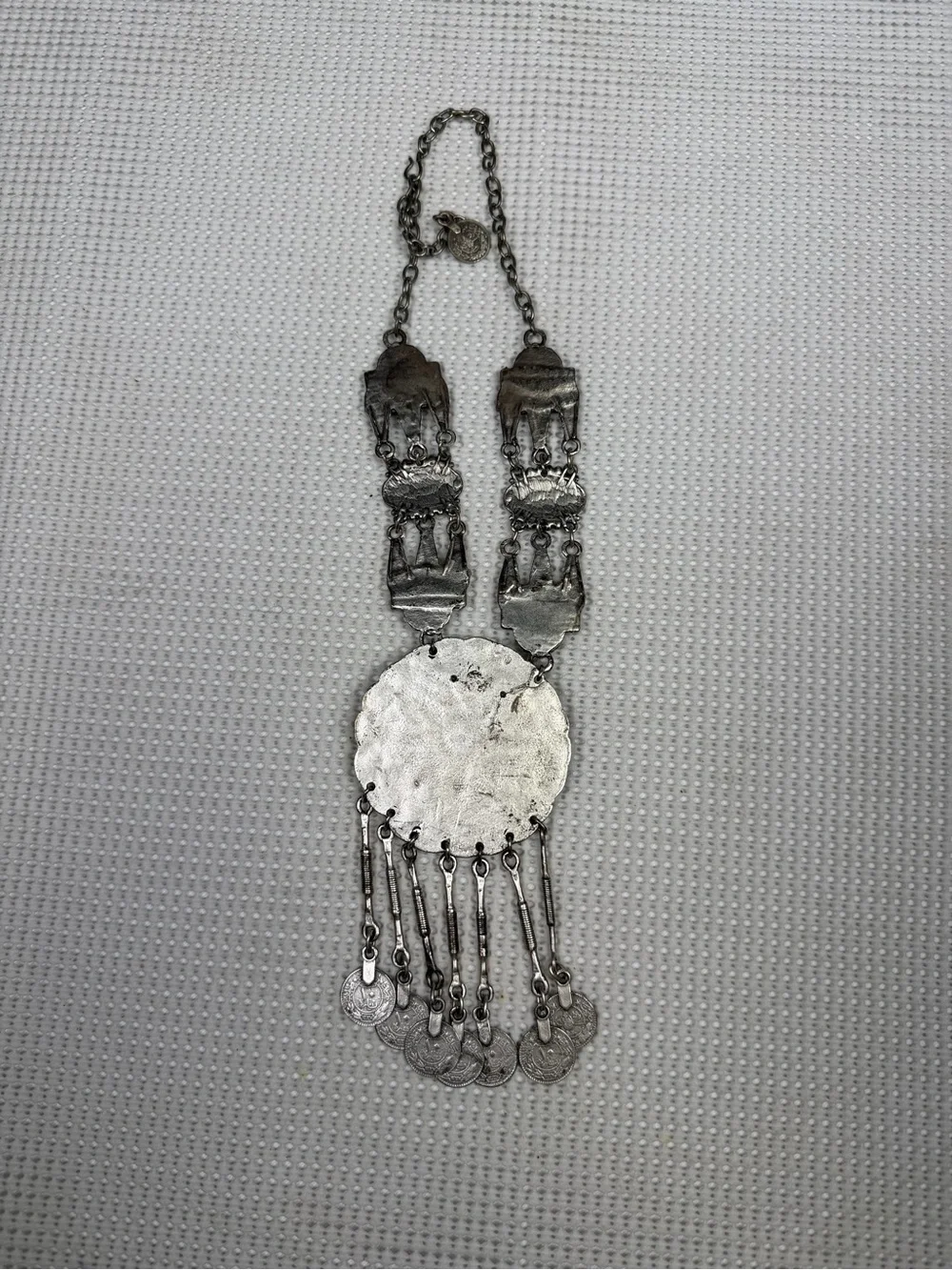 Faux Turquoise Silver-Tone Boho Medallion Native American inspired Bold Necklace